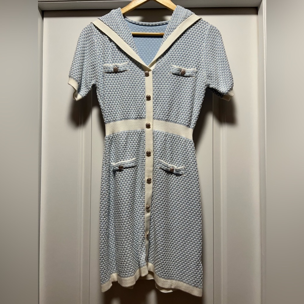 J.ING Light Blue Sailor Detail Knitted Mini Dress One Size